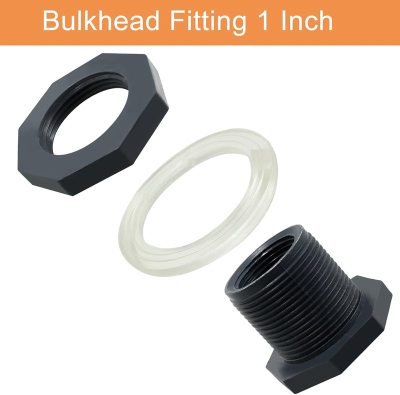 Suiwotin 2pcs NPT1 PVC Bulkhead Fitting, 1 Inch Plastic Water Tank Connector Threaded Thru-Bulk Pipe Fittings for Rain Barrels, Aquariums, Bucket Hose Adapter, Ponds, Pools - Image 3